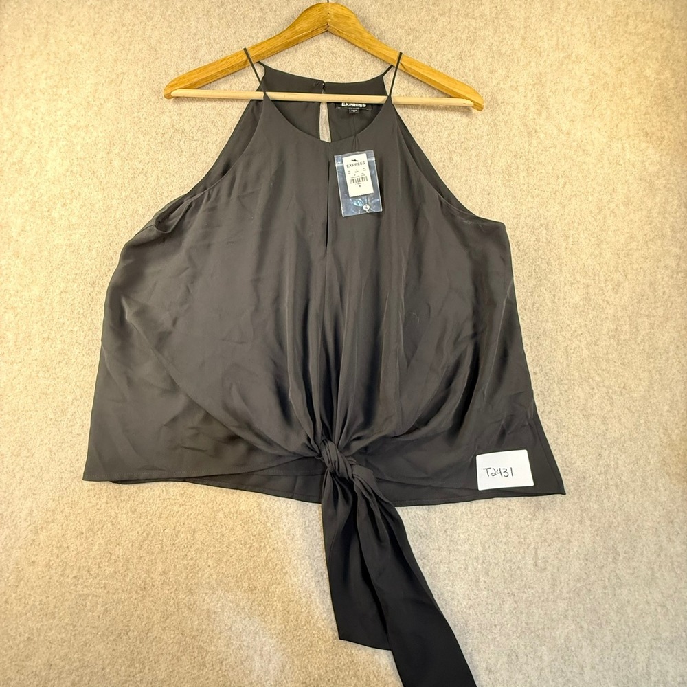 NWT Express Black Halter Neck Tie Front Sleeveless Blouse Top Medium
